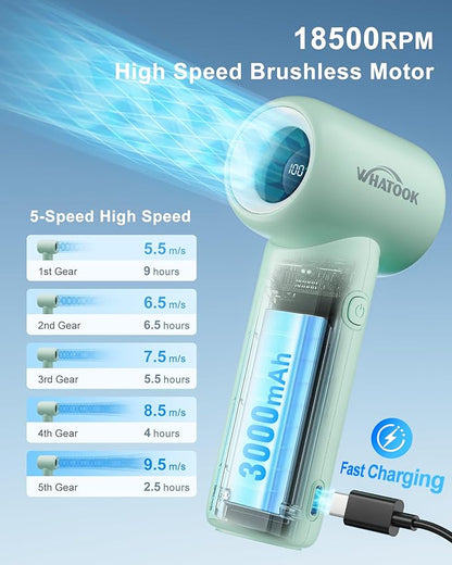 WHATOOK Mini Pocket Fan Portable Handheld Fans,3000mah Small Rechargeable Turbo Personal Fan Travel Essential Outdoor Activities Beach Vacations Camping Gifts for Women face makeup skincare (Green)