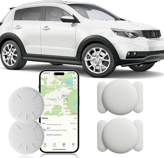 Vehicle GPS Tracker,No Subscription Car Tracker Works with Apple Find My App(iOS Only),Real-Time Monitoring Hidden Tracking Device for Car,Van,Motorbike,Caravan,Motorcycle (White,2PCS)