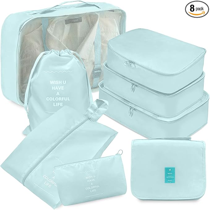 8 Set Packing Cubes, Travel Luggage Packing Organizers (BLUE)