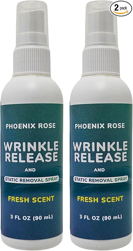 Phoenix Rose Wrinkle Release and Static Removal Spray - Fresh Scent - 3 oz Spray Bottle - TSA Travel Compliant - (Pack of 2) - (Packaging may vary)