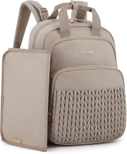 mommore Diaper Bag Backpack Large Baby Bag for Boys Girls Quilted Travel Diaper Backpack with Changing Pad, Stroller Straps