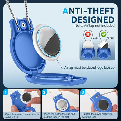 Waterproof Airtag Holder,4 Pack Airtag Case with Secure Lock,Airtags Keychain for Apple Air tag,Anti-Lost Protective Case Air tags Accessories for GPS Tracker Luggage,Bag,Key,Pet-Black/Blue/White/Red