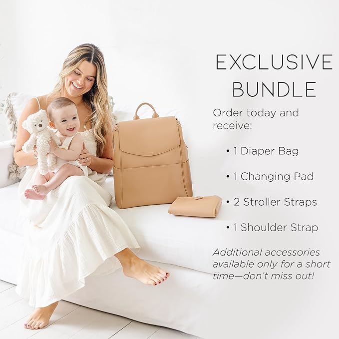 MIA + SOPHIA Leather Diaper Bag Backpack with USB Charging port, Changing Pad, Stroller Straps (Brown Olivia)