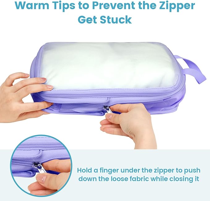Cambond Mesh Compression Packing Cubes - 6 Set See Through Clear Packing Cubes with Shoe Toiletry Bag for Suitcase, Expandable Travel Cubes for Packing Organizers Travel Accessories, Purple