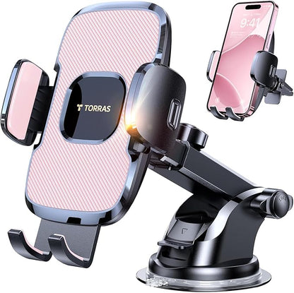 TORRAS Pink Phone Holders for Your Car【Ultra-Durable & Strongest Suction】, Universal Car Phone Holder Mount Truck Cradle Stand for Dashboard Windshield Vent, Pink Car Accessories