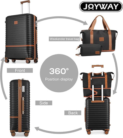 Joyway 28 Inch Luggage with Spinner Wheels, Lightweight Hard Shell Large suitcase, 3 Piece Luggage Sets with TSA Lock, Black
