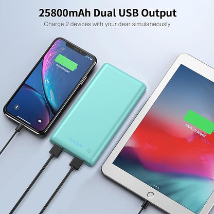 LanLuk Portable Charger Power Bank 25800mAh Huge Capacity External Battery Pack Dual Output Port with LED Status Indicator Power Bank for iPhone, Samsung Galaxy, Android Phone,Tablet & etc