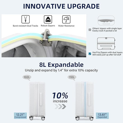 28 Inch Luggage Hard Shell Suitcases, Expandable Travel Checked Luggage 28 Inch, Large Check In Luggage with Spinner Wheels Cup Holder Charger Built in Lightweight Suitcase, White