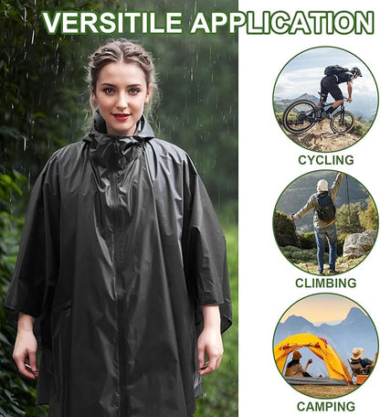 Hooded Rain Ponchos for Adult - Rain Coat and Rain Jacket with Waterproof Pocket and Zipper