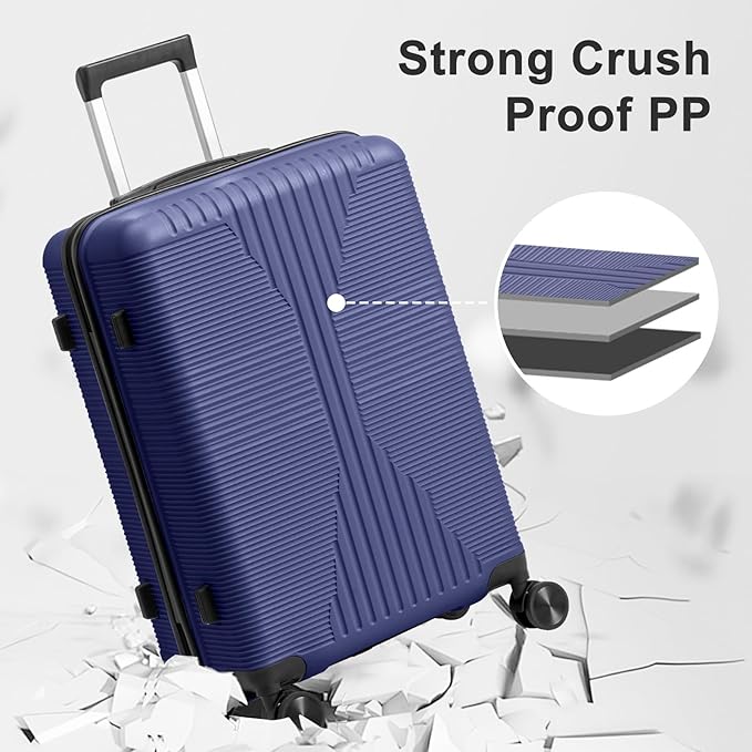 Karl home Luggage Sets 4 Piece, PP Hard Case Suitcase Set with Built-in Lock Spinner Wheels, Lightweight Durable Carry on Luggage for Business Travel - Blue (16/20/24/28")