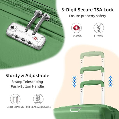 LARVENDER Luggage Sets 5 Piece with Duffel Bag Expandable(Only 28 inch) Hardside PP Carry On Luggage with 360° Spinner Wheels TSA Lock Luggage Sets for Women, Stone Green