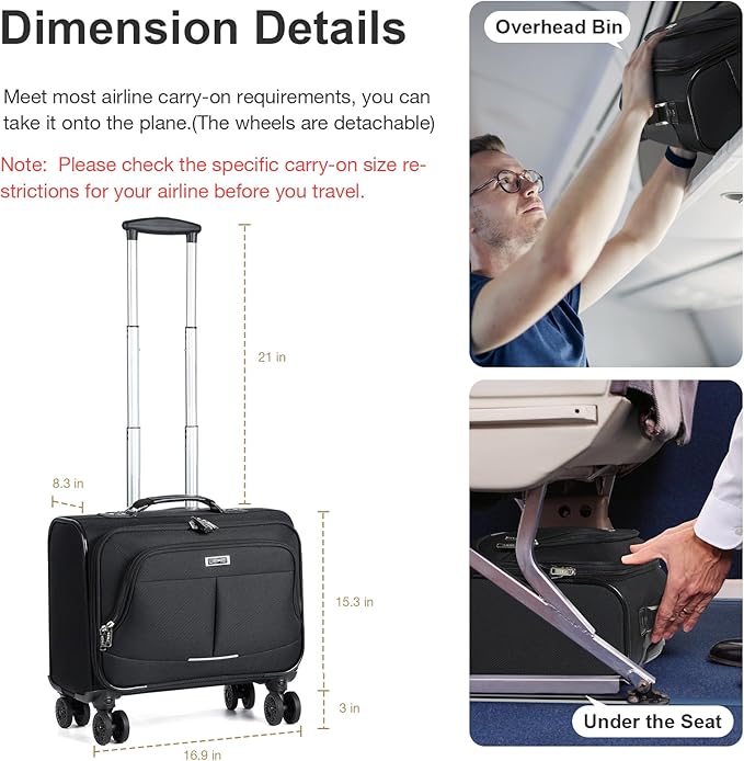 Lekebobor Rolling Laptop Bag Rolling Laptop Briefcase on Wheels for Women Fits Up to 15.6Inch computer Bags Water Resistant for Work Travel and Business, Black