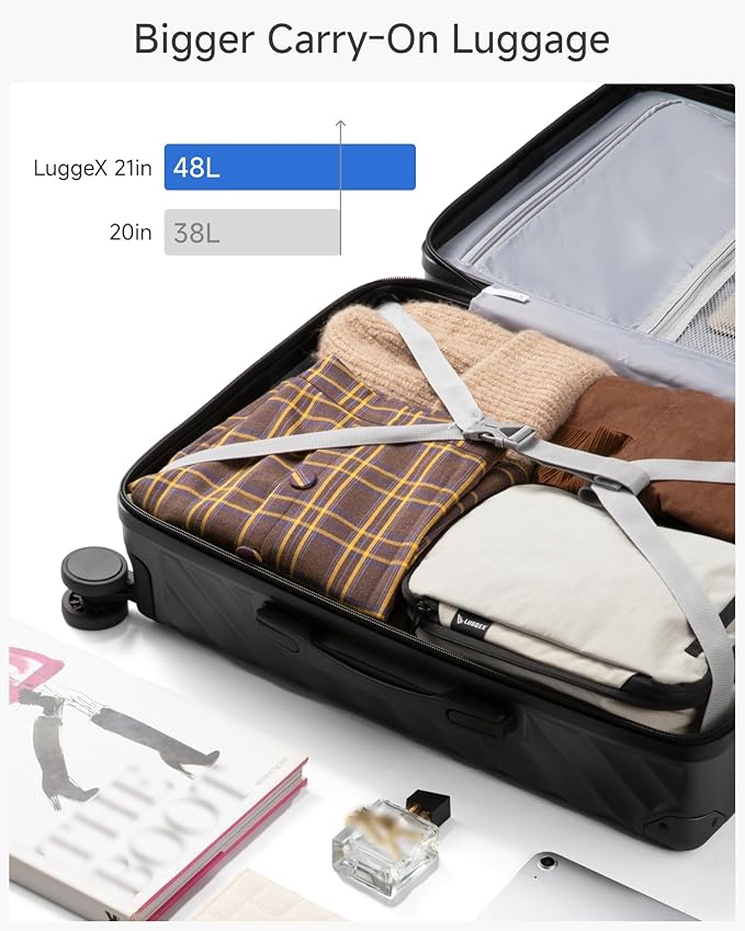 Carry On Luggage for Airplanes, KVC Polycarbonate Hard Shell Suitcase for Travelling (EX-Core, Charcoal Metallic, 21 Inch, 48L)