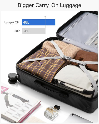 Carry On Luggage for Airplanes, KVC Polycarbonate Hard Shell Suitcase for Travelling (EX-Core, Charcoal Metallic, 21 Inch, 48L)