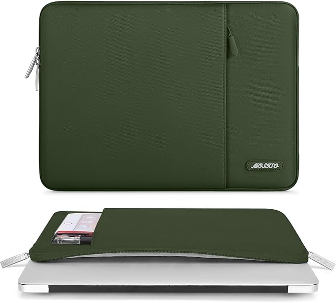MOSISO Laptop Case 16 inch, 15-15.6 inch Laptop Sleeve Compatible with MacBook Pro 16 M4 M3 M2 M1, HP Acer Dell Lenovo ASUS Notebook, Polyester Vertical Computer Sleeve Bag with Pocket, Army Green