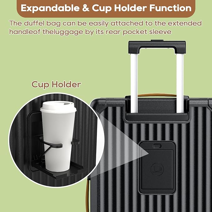 Joyway Carry On Luggage, Expandable Suitcase with Smart Cup Holder and USB Port, 20 IN Hardside Checked with TSA Lock Spinner Double Wheels, Black