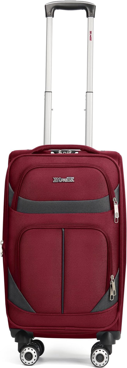 20" Luggage, Softside Suitcase with LOCK,Expandable Luggage w/Double Spinner Wheels, Lightweight Rolling Suitcases for Travel Carry On Luggage（Burgundy-Grey,20in）