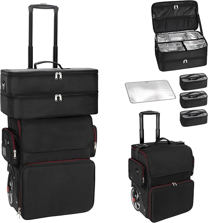 OCHEAL Rolling Makeup Train Case,with 7 Pcs Clear Makeup Bags, Makeup Case On Wheels Carry On Travel Cosmetic Organizer Suitcase, Extra Large Storage Trolley for Hairstylist Cosmetology Artist