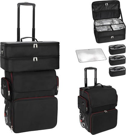 OCHEAL Rolling Makeup Train Case,with 7 Pcs Clear Makeup Bags, Makeup Case On Wheels Carry On Travel Cosmetic Organizer Suitcase, Extra Large Storage Trolley for Hairstylist Cosmetology Artist
