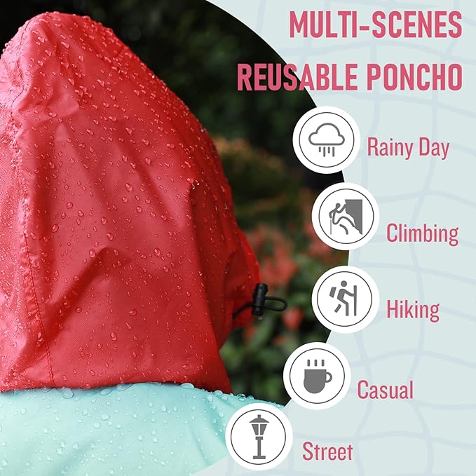 SaphiRose Unisex Rain Poncho Waterproof Raincoat Hooded for Adults Women with Pockets