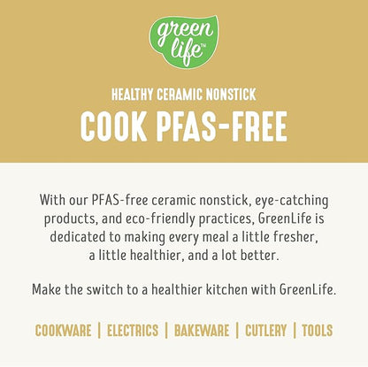 GreenLife 16 Piece Nonstick Cookware Set, Soft Grip Non-Toxic PFAS-Free Ceramic Pots & Pans, Dishwasher & Oven Safe, Frying, Sauce, Saute, Utensils, Glass Lids, Stay-Cool Handles, Wobble Free, Yellow