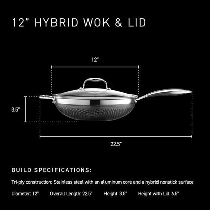 HexClad Hybrid Nonstick 12-Inch Wok with Stainless Steel Lid, Stay-Cool Handle, Dishwasher-Friendly, Oven-Safe Up to 900°F, Induction Ready, Compatible with All Cooktops