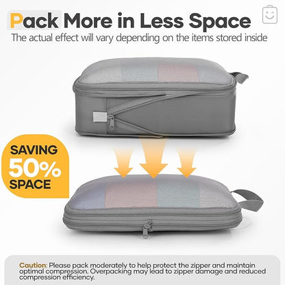 Veken 9/11 Set Compression Packing Cubes for Travel Essentials,Compressible Expandable Large Luggage Suitcase Organizer Bags for Clothing,Durable Space Saver Storage Bags with Toiletry Bags(Gray)