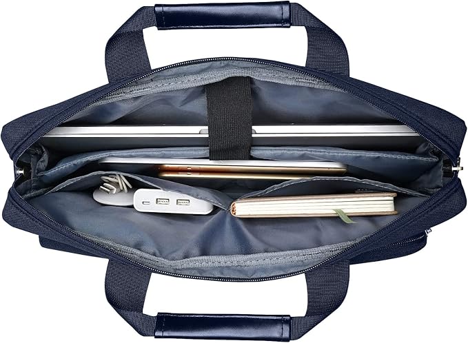 MOSISO Laptop Shoulder Bag 13.3 inch, 13-14 inch Computer Bag Compatible with MacBook Air/Pro 13 / Pro 14, HP Dell ASUS Lenovo with 2 Raised&1 Flapover&1 Horizontal Pocket&Handle&Belt, Navy Blue