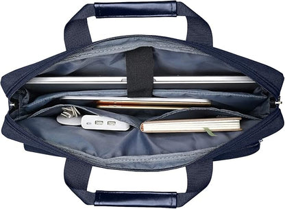 MOSISO Laptop Shoulder Bag 13.3 inch, 13-14 inch Computer Bag Compatible with MacBook Air/Pro 13 / Pro 14, HP Dell ASUS Lenovo with 2 Raised&1 Flapover&1 Horizontal Pocket&Handle&Belt, Navy Blue
