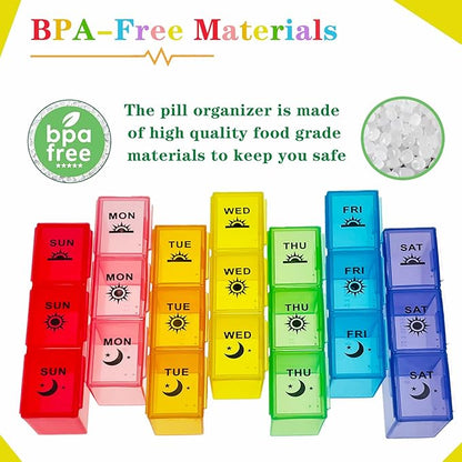 Pill Organiser, Large Tablet Organiser, Weekly Pill Box 7 Day 3 Times a Day, Medication Organizer, Medicine Storage Box with Dust-Proof Container for Fish Oil/Vitamin.