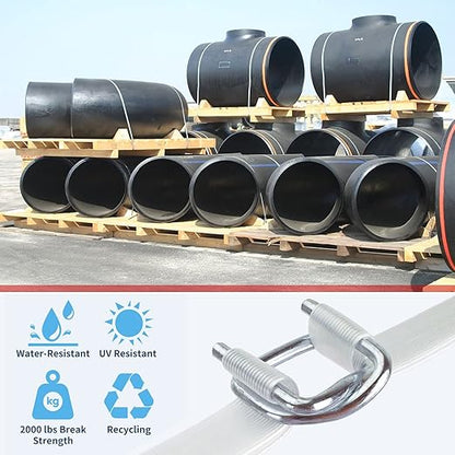 Composite Polyester Cord Strapping Kit, 3/4" x 330' Composite Polyester Cord Strapping Roll with 50 Pack Metal Wire Buckles, 2400 lbs Break Strength