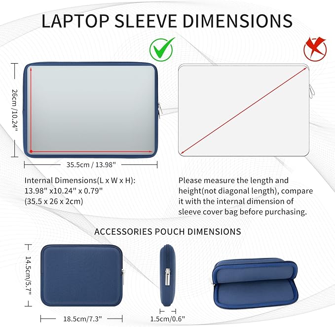 RAINYEAR 15 Inch Laptop Sleeve Protective Case Fluffy Lining Cover with Accessories Pouch, Compatible with 15.4" MacBook Pro/Air A3241 A2941 A3114 A1938 A1707 A1990 (Navy Blue,Upgraded Version)