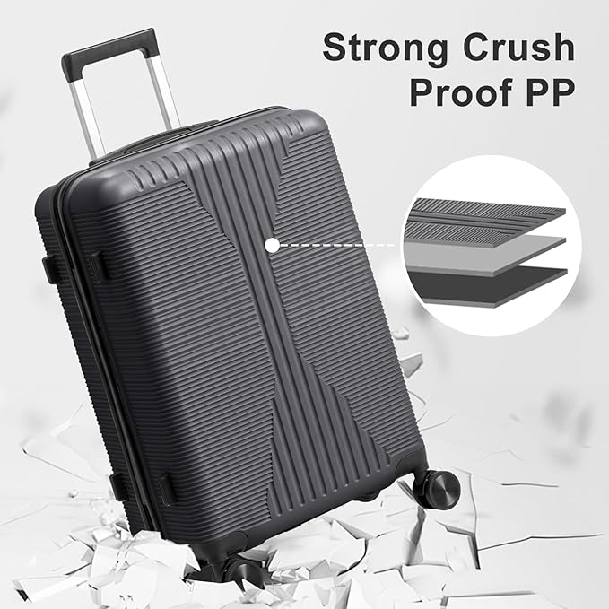 Karl home Luggage Sets 4 Piece, PP Hard Case Suitcase Set with Built-in Lock Spinner Wheels, Lightweight Durable Carry on Luggage for Business Travel - Dark Grey (16/20/24/28")