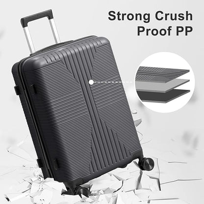 Karl home Luggage Sets 4 Piece, PP Hard Case Suitcase Set with Built-in Lock Spinner Wheels, Lightweight Durable Carry on Luggage for Business Travel - Dark Grey (16/20/24/28")