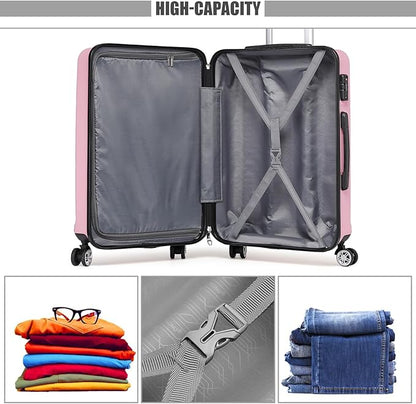 Kono 20" Carry on Luggage with Spinner Wheel TSA Lock, Lightweight PC+ABS Hardside Luggage Durable Small Carry on Suitcase Pink