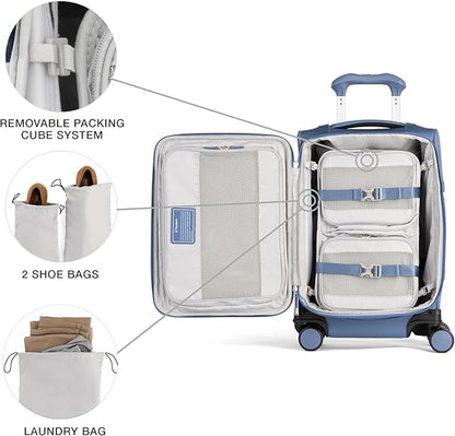 Travelpro VersaPack+ Lightweight Softside Expandable Carry on Luggage, 8 Spinner Suitcase, TSA Lock, Men and Women, Carry On 21-Inch, Elemental Blue