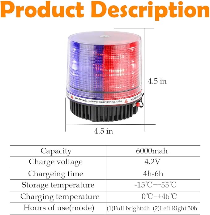 LE-JX Red and Blue Wireless Rotating Beacon Led Strobe Warning Light Roof Top Plow Hazard Flash Emergency Lights 12V with Magnetic Base Mount and Rechargeable Cigar Lighter Plug (Red/Blue, 18 LED)