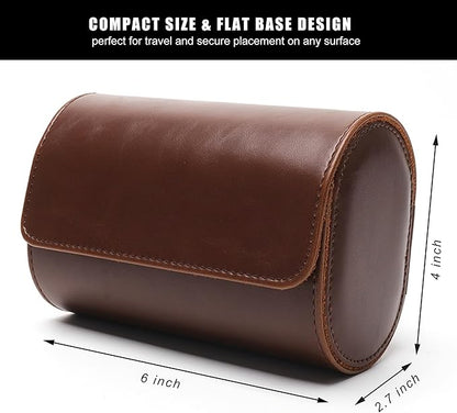Longjet Watch Roll Travel Case for Men Portable Watches Organizer Box with Removable Velvet Pillow Holder (2 Slot Brown)