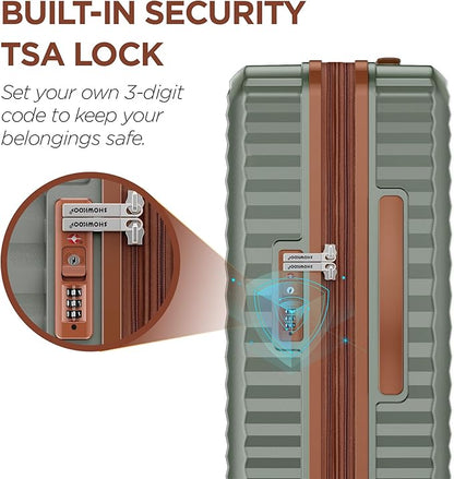 SHOWKOO Luggage Sets 3 Piece Hardside Expandable Suitcase with Double Spinner Wheels Tsa Lock, (Green, 5 piece set)