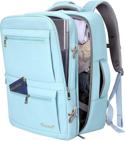 BALEINE Travel Backpack for Women Men, Large Sturdy Carry On Laptop Backpack Gifts for Business, Casual, Weekender, Hiking (Large, Light Blue)