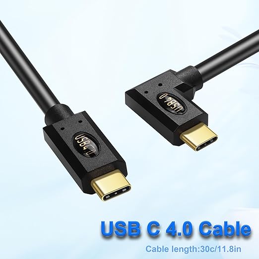 30CM USB 4.0 Type C Male to Male 90 Degree Cable, 240W Fast Charge, 40Gbps Data & 8K@60Hz Video, Compatible with Laptops, Phones, Tablets & More