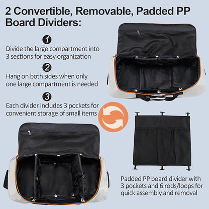 110L/140L Expandable Soft-Sided Foldable Duffle Bag with 2 Rubber Wheels,Packable 32” Rolling Carry-On with Multi-Pockets & Compartments,Grey