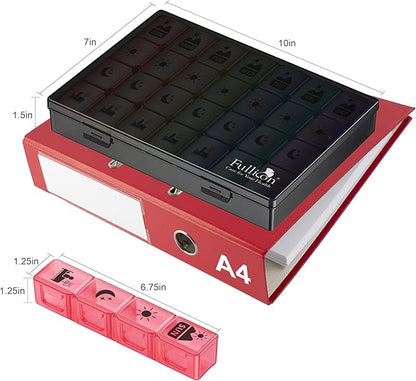 Extra Large Weekly Pill Organizer 4 Times a Day, Fullicon XXL Large Pill Box, 7 Day Medicine Organizer, Black Pill case for Vitamin/Fish Oil/Supplements