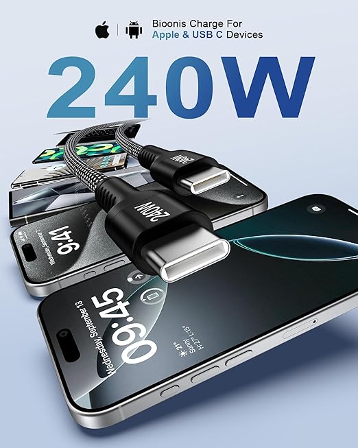 240W USBC Charger Cable Android Fast Charging C Type Cord for Motorola Moto G Play, Moto G 5G Stylus Power Pure, Edge/Edge+ Razr/Razr+, One 5G, USB C to USB-C Power Cargador Samsung Galaxy A17 A16 S25