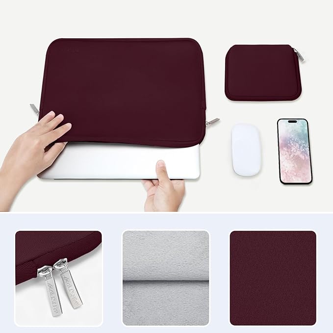 MOSISO Laptop Case 13.3 inch, 13-13.3 inch Laptop Sleeve Bag Compatible with MacBook Air/Pro 13/Pro 14 M5 M4 M3 M2 M1, HP Dell ASUS Lenovo, Neoprene Computer Sleeve Bag with Small Case, Wine Red