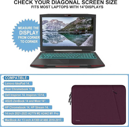 Laptop Sleeve 14 inch, Shockproof Protective Computer Bag with Accessories Pocket, Portable Laptop Case Compatible for 14 inch MacBook Air/Pro, Dell, HP, Acer, Asus, Lenovo, Magenta