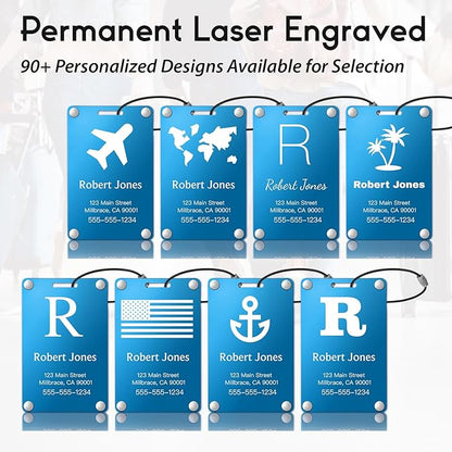 Personalized Luggage Tags: Custom Metal Luggage Tags for Suitcases, Backpacks and Bags with Your Personalized Text (Blue)