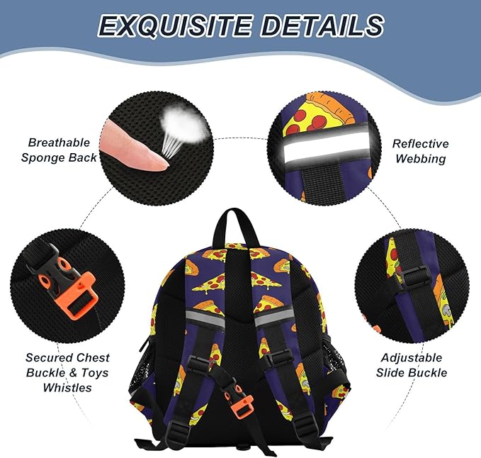 Kids Pizza Backpack Leash Preschool Backpack Small Toddler Backpacks for Girls Boys 3-6 Anti-Lost Baby Harness M