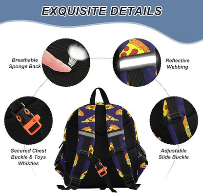 Pizza Toddler Backpack for Boys Girls,Cute Kindergarten Schoolbag with Ears,Preschool Backpack with Reflective Strip and Drawstring S
