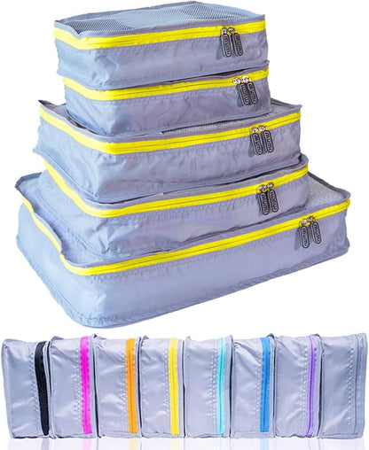 MUMI Packing Cubes - 5 Compression Packing Cubes for Travel, Luggage Organizer Bags for Suitcases, Carry-On, Duffle or Backpack – Mesh, Waterproof Bags for Clothes, Kids & Travel Accessories - Yellow